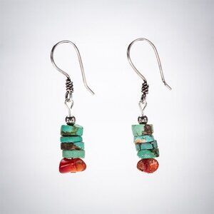 NEW OOAK Sterling Silver Turquoise Coral Earrings